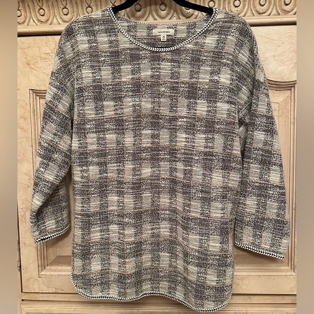 NWOT Max Studio 3/4 Sleeve Pullover Checkered Top Size Medium